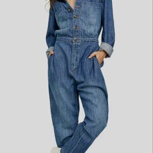 Free People We The Free Coverall Jumpsuit Womens XS Madrid Blue Denim Utility